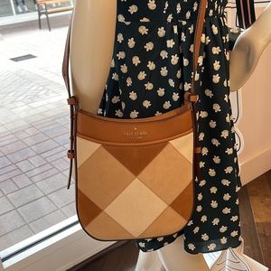 Kate Spade leila north south crossbody Patchwork Suede warm gingerbread